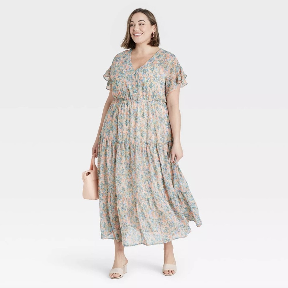 AVA & VIV Flutter Short Sleeve Chiffon Dress